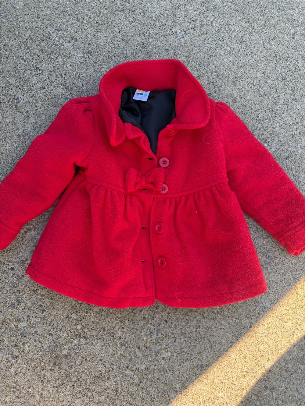 Girls' Red Hooded Fleece Coat with Ribbon Accent
